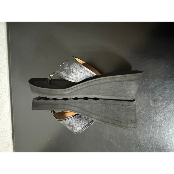 Coach Janice Women 7.5B Black Signature Slip-On Wedge Sandals Preppy Resort Trip - Picture 7 of 10